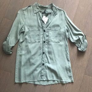NWT Zara khaki green button-down